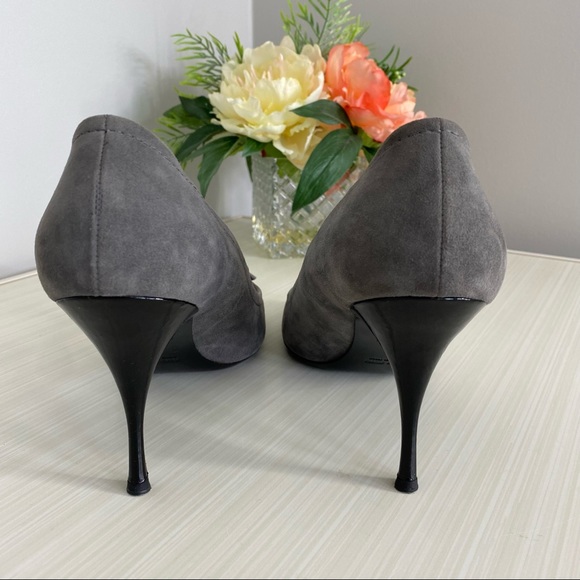 Miu Miu Bow Embellished Cap Toe Suede Pump Heel - Picture 6 of 9